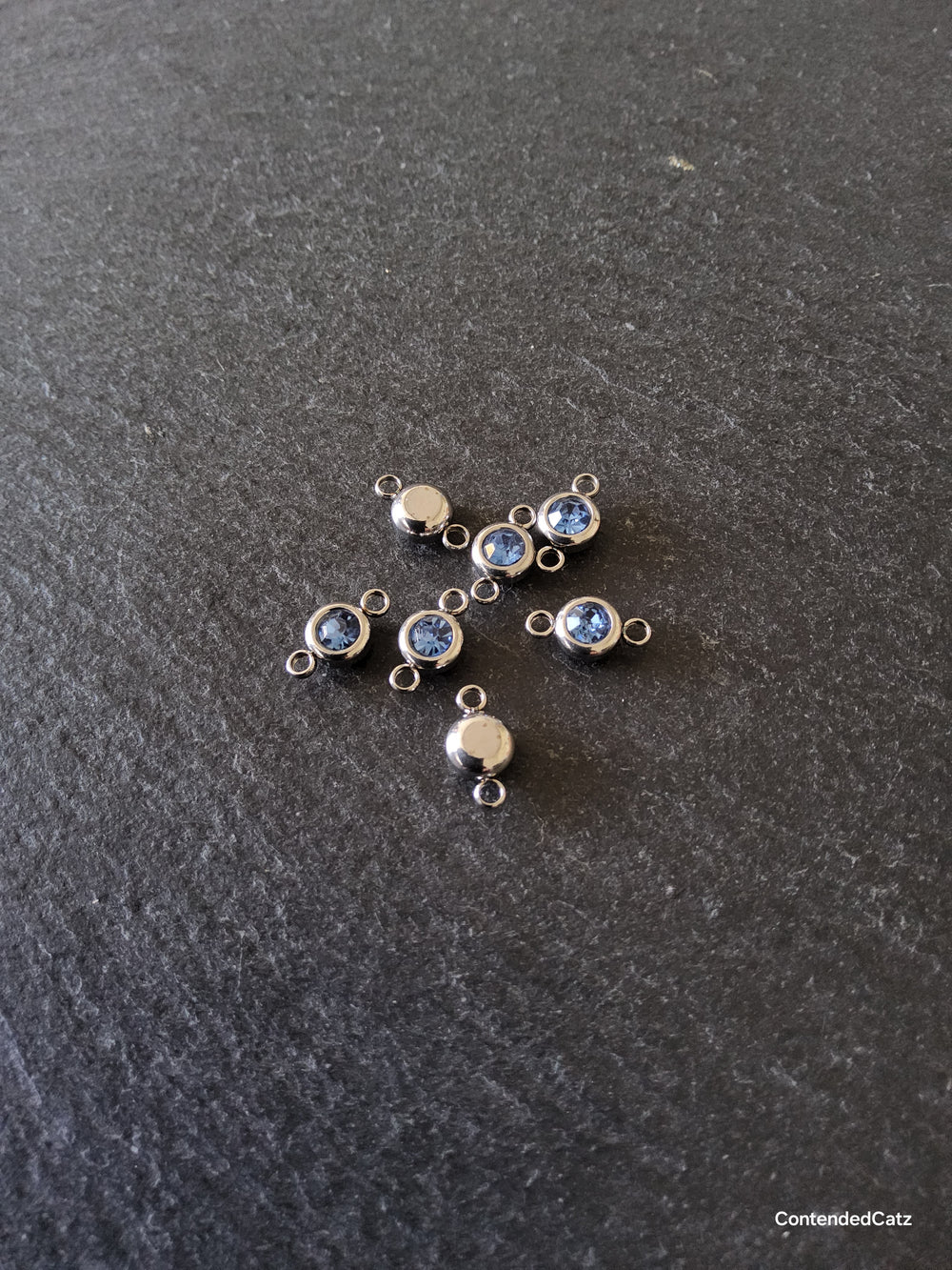 2 or 10 Round Stainless Steel Connector Charms with Cornflower Blue Rhinestone 12x6.5x4mm