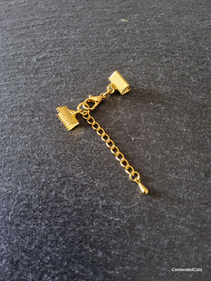 Bright Gold Plated Alloy Crimp End sets for 10mm (3/8") wide Ribbon with Extender Chain
