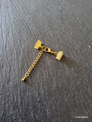 Bright Gold Plated Alloy Crimp End sets for 10mm (3/8") wide Ribbon with Extender Chain