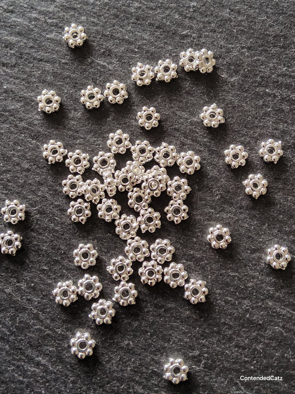 100 or 500 Bright Silver Plated Alloy 6mm Daisy Spacer Beads 6x2mm Hole: 1.2mm
