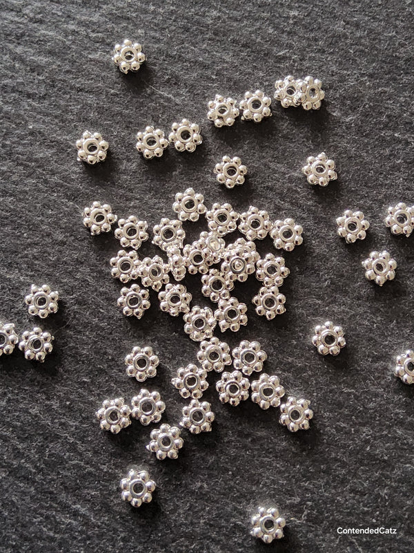 100 or 500 Bright Silver Plated 4mm Daisy Spacer Beads 4x1.5mm Hole: 1mm