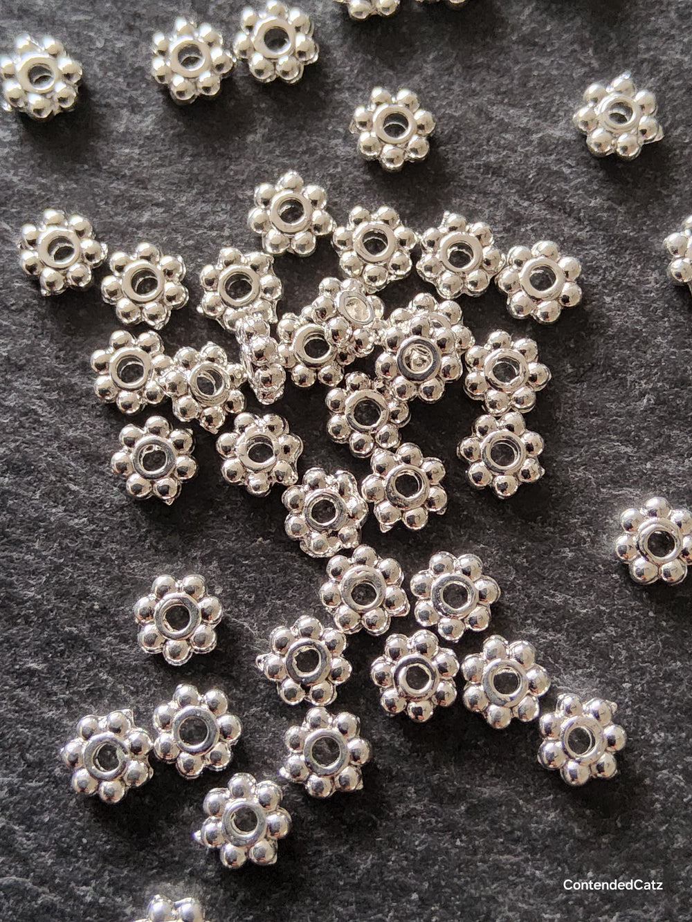 100 or 500 Bright Silver Plated Alloy 6mm Daisy Spacer Beads 6x2mm Hole: 1.2mm