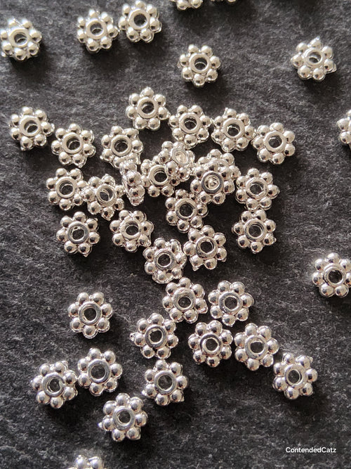 100 or 500 Bright Silver Plated Alloy 6mm Daisy Spacer Beads 6x2mm Hole: 1.2mm