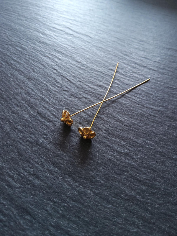 Flower Headpins Genuine 22K Gold Plated Vermeil Sterling Silver 0.5mm 24 gauge 65mm Long - ContentedCatz