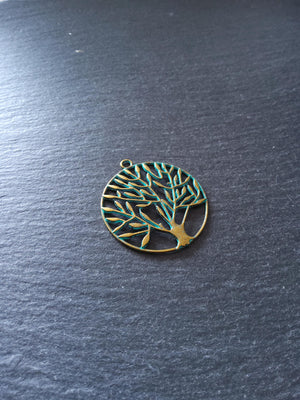 4 or 20 Large Tree Pendants Antique Bronze Tone Alloy with Green Patina 42x38x2mm - ContentedCatz