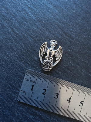 6 or 30 Winged Cat Gargoyle with Rose Charms Antique Silver Tone 27x19mm - ContentedCatz