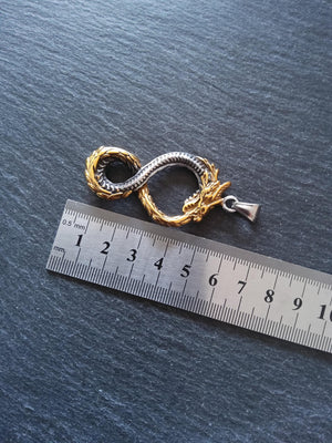 Dragon Infinity Pendant Stainless Steel Silver & Gold 57x28x6mm - ContentedCatz