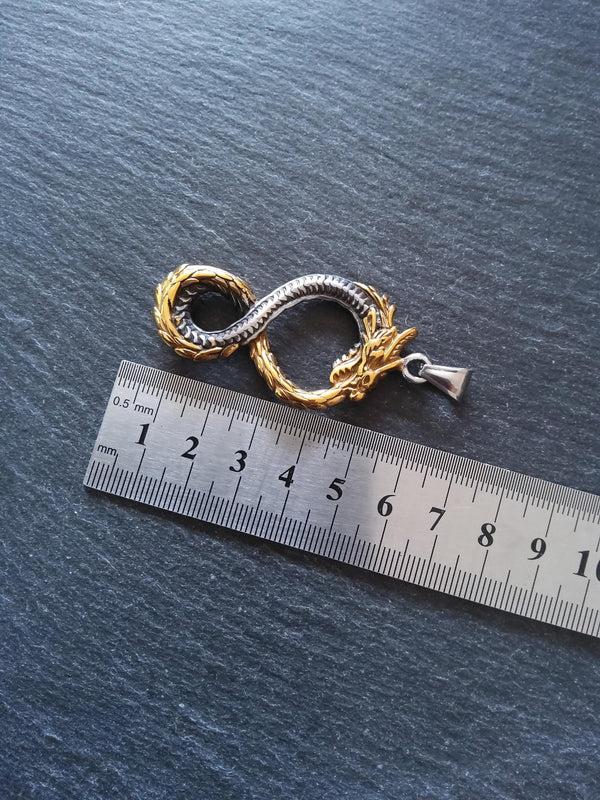Dragon Infinity Pendant Stainless Steel Silver & Gold 57x28x6mm - ContentedCatz