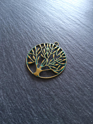 4 or 20 Large Tree Pendants Antique Bronze Tone Alloy with Green Patina 42x38x2mm - ContentedCatz