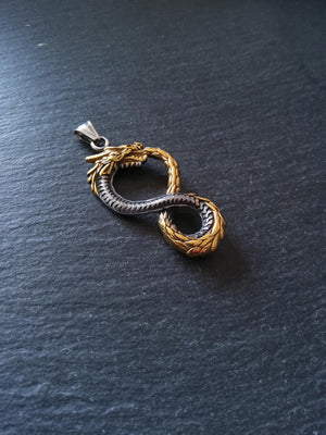 Dragon Infinity Pendant Stainless Steel Silver & Gold 57x28x6mm - ContentedCatz