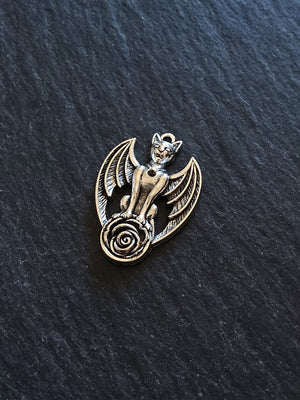 6 or 30 Winged Cat Gargoyle with Rose Charms Antique Silver Tone 27x19mm - ContentedCatz