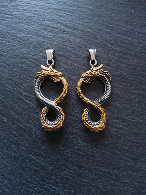 Dragon Infinity Pendant Stainless Steel Silver & Gold 57x28x6mm - ContentedCatz