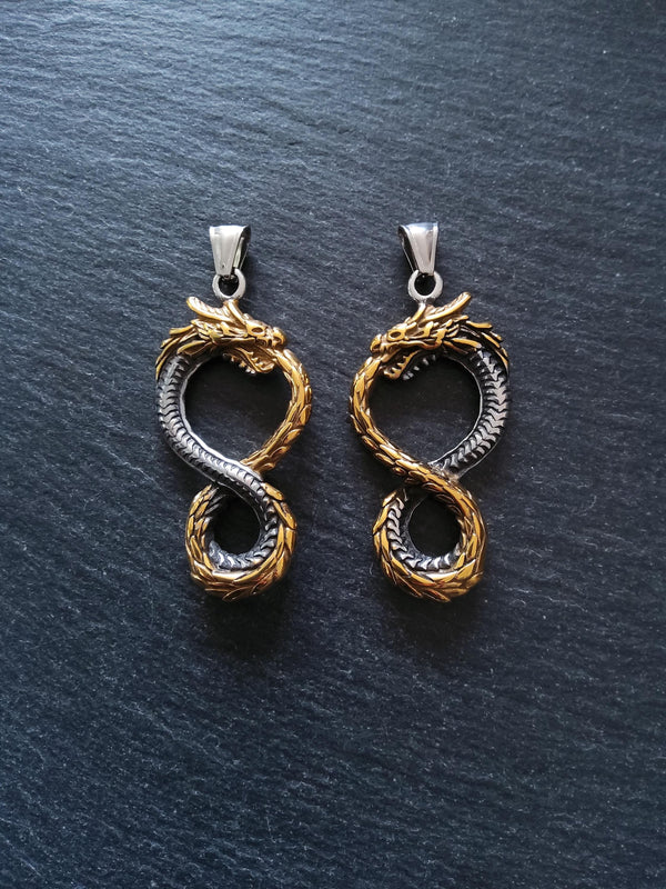 Dragon Infinity Pendant Stainless Steel Silver & Gold 57x28x6mm - ContentedCatz