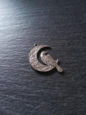 Crescent Moon & Raven Pendants Stainless Steel 36x24mm - ContentedCatz