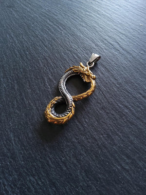 Dragon Infinity Pendant Stainless Steel Silver & Gold 57x28x6mm - ContentedCatz