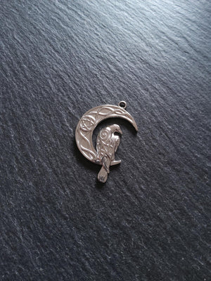 Crescent Moon & Raven Pendants Stainless Steel 36x24mm - ContentedCatz