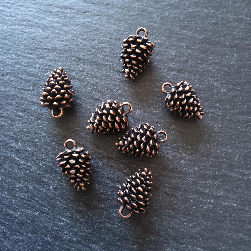 2 or 10 Pine Cone Charms Antique Copper Tone Solid Alloy 20x12mm - ContentedCatz