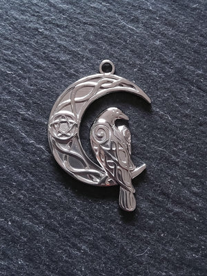 Crescent Moon & Raven Pendants Stainless Steel 36x24mm - ContentedCatz