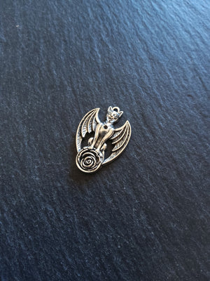 6 or 30 Winged Cat Gargoyle with Rose Charms Antique Silver Tone 27x19mm - ContentedCatz