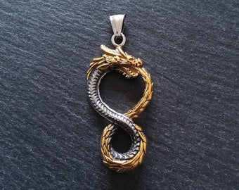 Dragon Infinity Pendant Stainless Steel Silver & Gold 57x28x6mm - ContentedCatz
