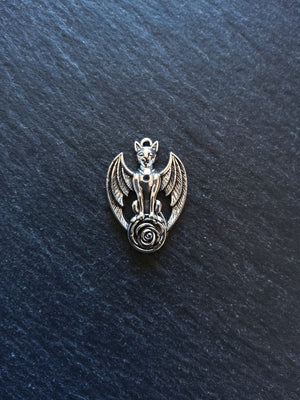 6 or 30 Winged Cat Gargoyle with Rose Charms Antique Silver Tone 27x19mm - ContentedCatz