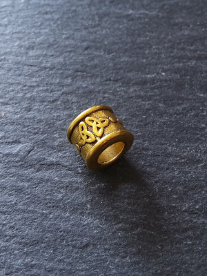 Celtic Knot Beads Antique Gold Tone Triquetra Design Cylinder Charm 11x8mm. Large 6mm Hole. Nickel FREE - ContentedCatz