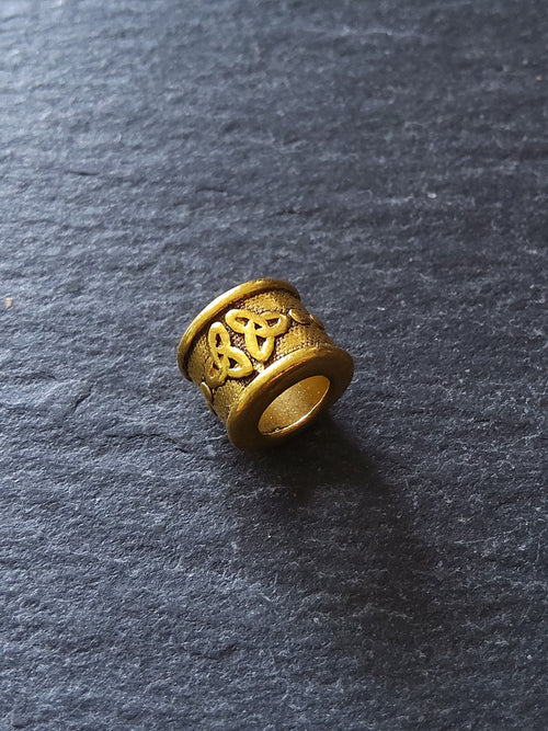 Celtic Knot Beads Antique Gold Tone Triquetra Design Cylinder Charm 11x8mm. Large 6mm Hole. Nickel FREE - ContentedCatz