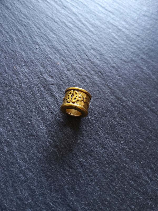 Celtic Knot Beads Antique Gold Tone Triquetra Design Cylinder Charm 11x8mm. Large 6mm Hole. Nickel FREE - ContentedCatz