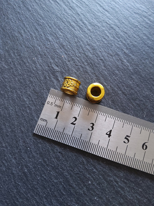 Celtic Knot Beads Antique Gold Tone Triquetra Design Cylinder Charm 11x8mm. Large 6mm Hole. Nickel FREE - ContentedCatz