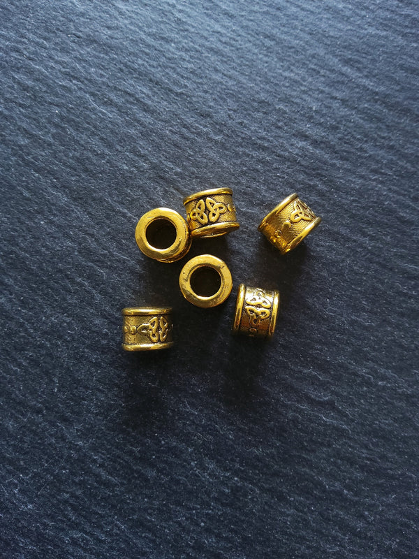 Celtic Knot Beads Antique Gold Tone Triquetra Design Cylinder Charm 11x8mm. Large 6mm Hole. Nickel FREE - ContentedCatz