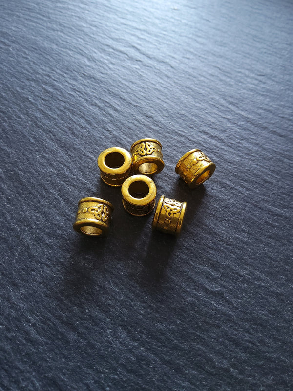 Celtic Knot Beads Antique Gold Tone Triquetra Design Cylinder Charm 11x8mm. Large 6mm Hole. Nickel FREE - ContentedCatz