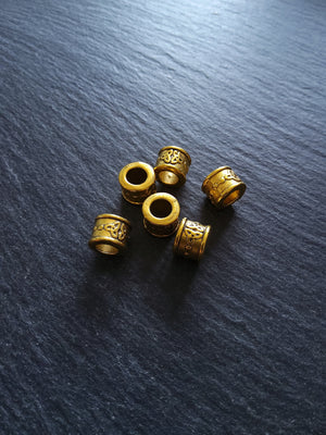 Celtic Knot Beads Antique Gold Tone Triquetra Design Cylinder Charm 11x8mm. Large 6mm Hole. Nickel FREE - ContentedCatz