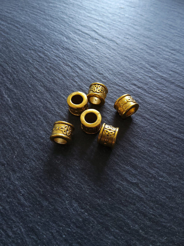 Celtic Knot Beads Antique Gold Tone Triquetra Design Cylinder Charm 11x8mm. Large 6mm Hole. Nickel FREE - ContentedCatz