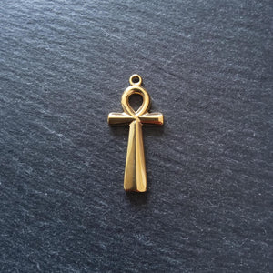Ankh Pendant Genuine 14K Gold Plated Stainless Steel 54x28mm