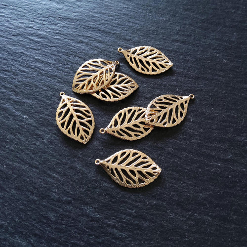 Real 18K Gold Plated Brass Leaf Charms 23x13mm