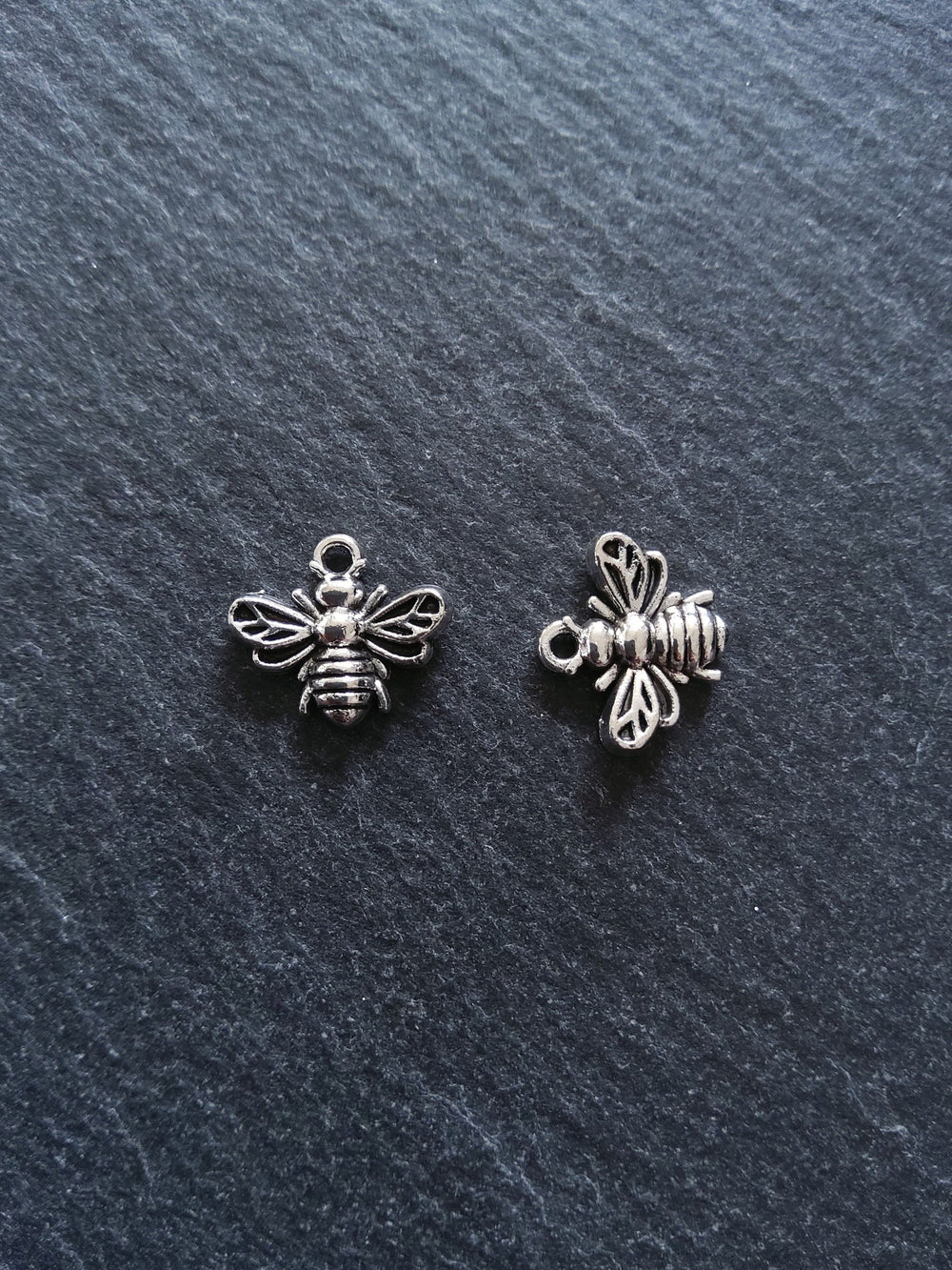 10 or 50 Little Antique Silver Tone Bee Charms 13x11mm
