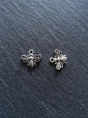 10 or 50 Little Antique Silver Tone Bee Charms 13x11mm