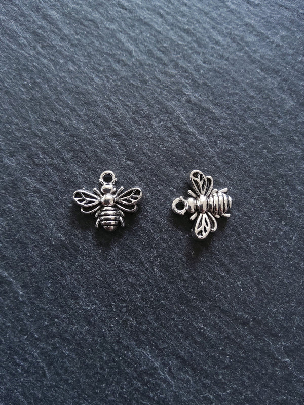 10 or 50 Little Antique Silver Tone Bee Charms 13x11mm