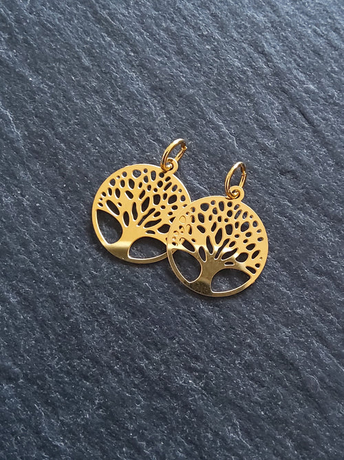 4 or 20 Genuine Gold Plated Stainless Steel Thin Tree of Life Charms 15.5x13.5x0.4mm