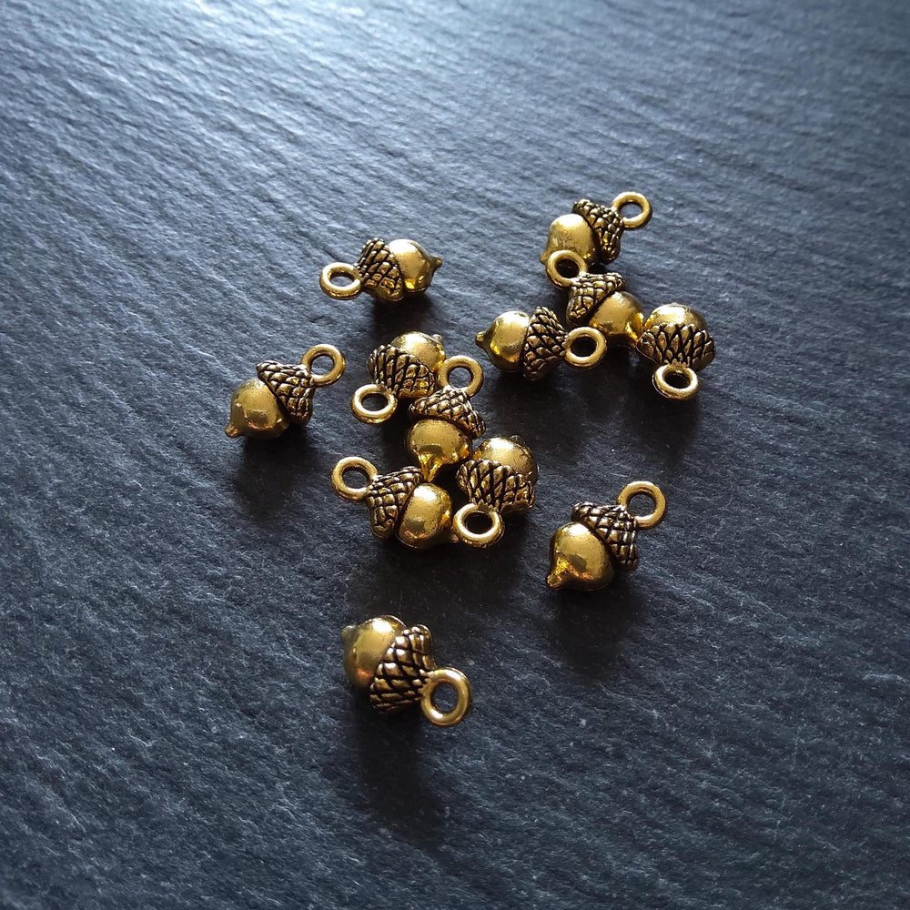 12 or 60 Acorn Charms Antique Gold Tone Alloy 14x7mm