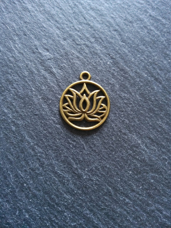8 or 40 Round Lotus Flower Charms Antique Bronze Tone 22x19mm