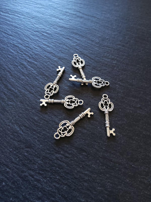 20 or 100 Key Charms Antique Silver 28x10mm