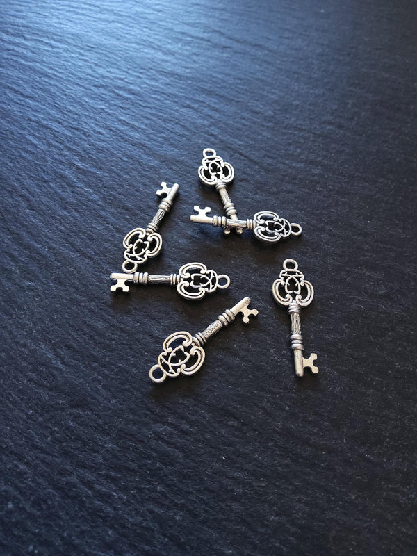 20 or 100 Key Charms Antique Silver 28x10mm