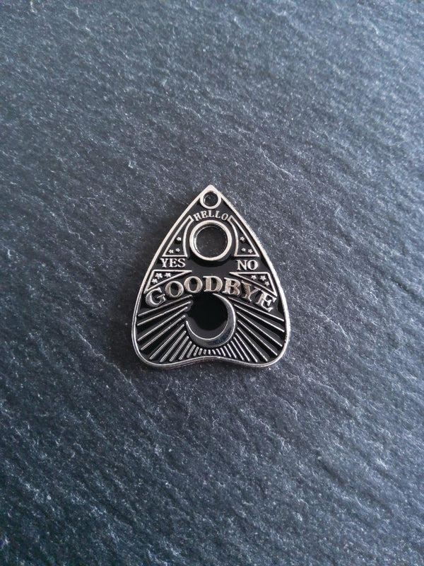 4 or 20 Silver Tone Ouija Goodbye Planchette Charms with Black Enamel 26x22mm