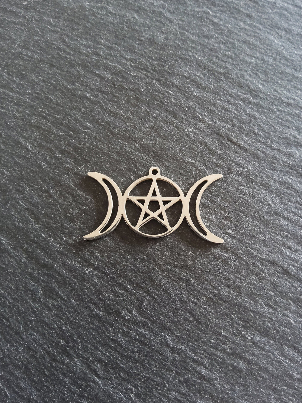 2 or 10 Stainless Steel Triple Moon Pentagram Pendants Flat 35x19xmm