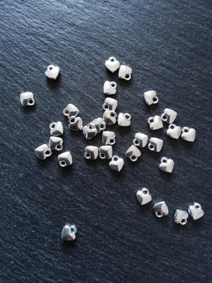 20 or 100 Solid Heart Charms Bright Silver Plated Alloy 8x7x2.5mm