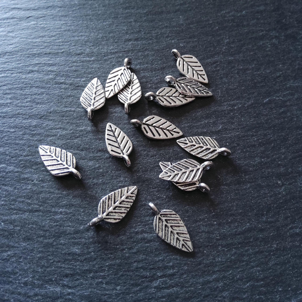 20 or 100 Leaf Charms Antique Silver Tone Alloy 19x9x1.3mm Nickel FREE
