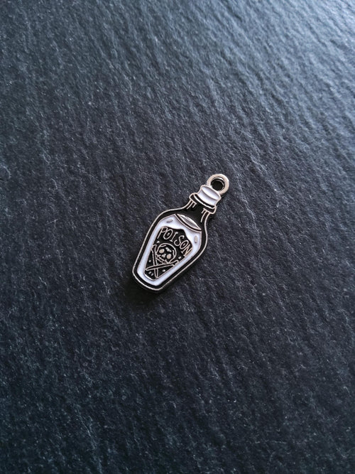 4 or 20 Little Poison Skull & Cross Bones Bottle Charms Silver Tone 23x10mm