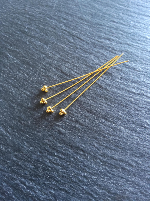 1 or 5 Triangle Ball Headpins Genuine 22K Gold Plated Vermeil Sterling Silver 0.5mm (24 gauge) 55mm long - ContentedCatz