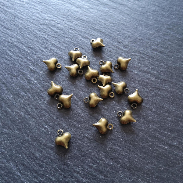 20 or 100 Little Hollow Heart Charms Antique Bronze Tone Brass 10x8x3.3mm - ContentedCatz